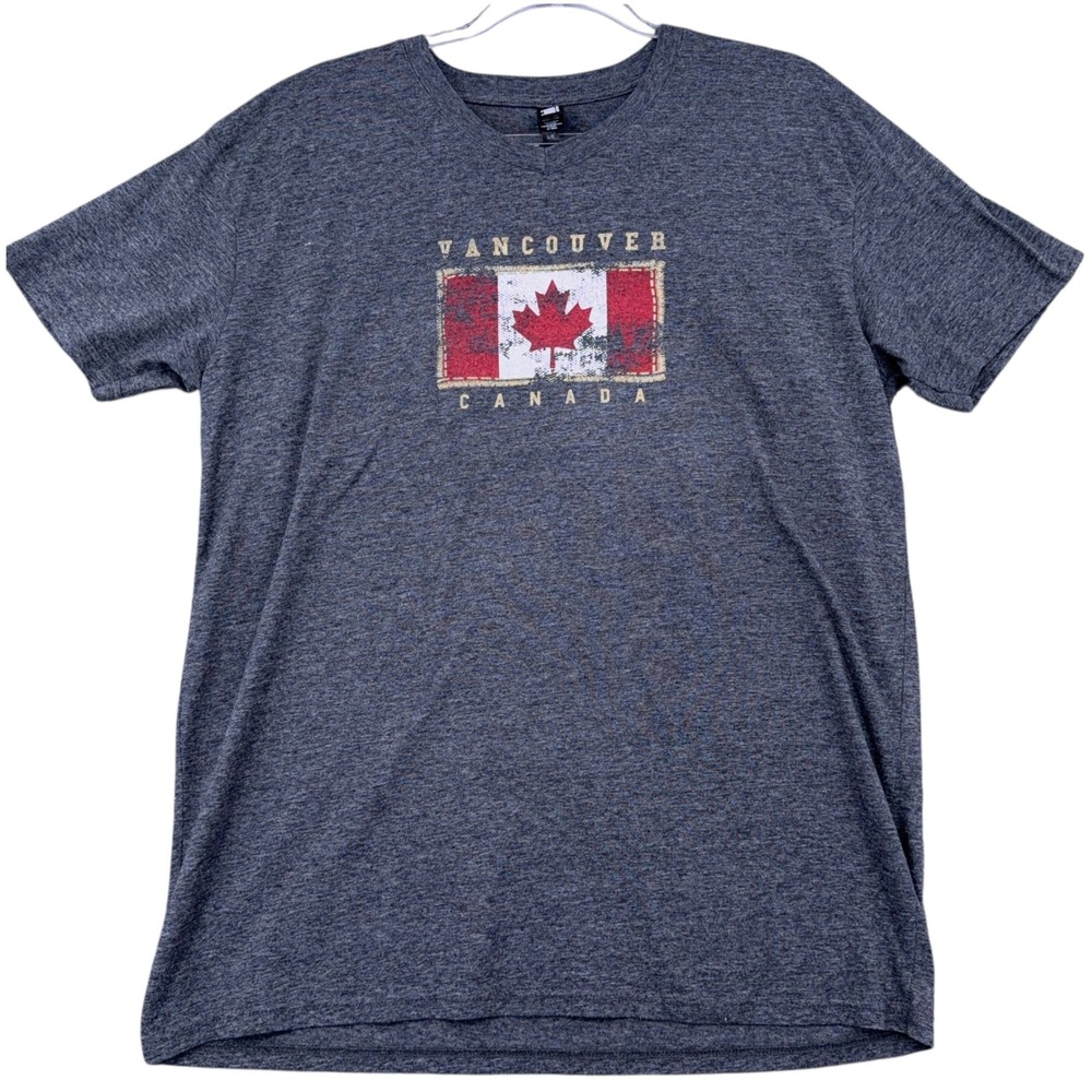 Initial Attraction Vancouver Canada Flag Graphic T Shirt‎ V Neck Grey Mens L G